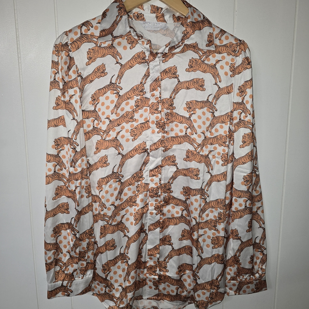 White Shirt with Orange Tiger Print